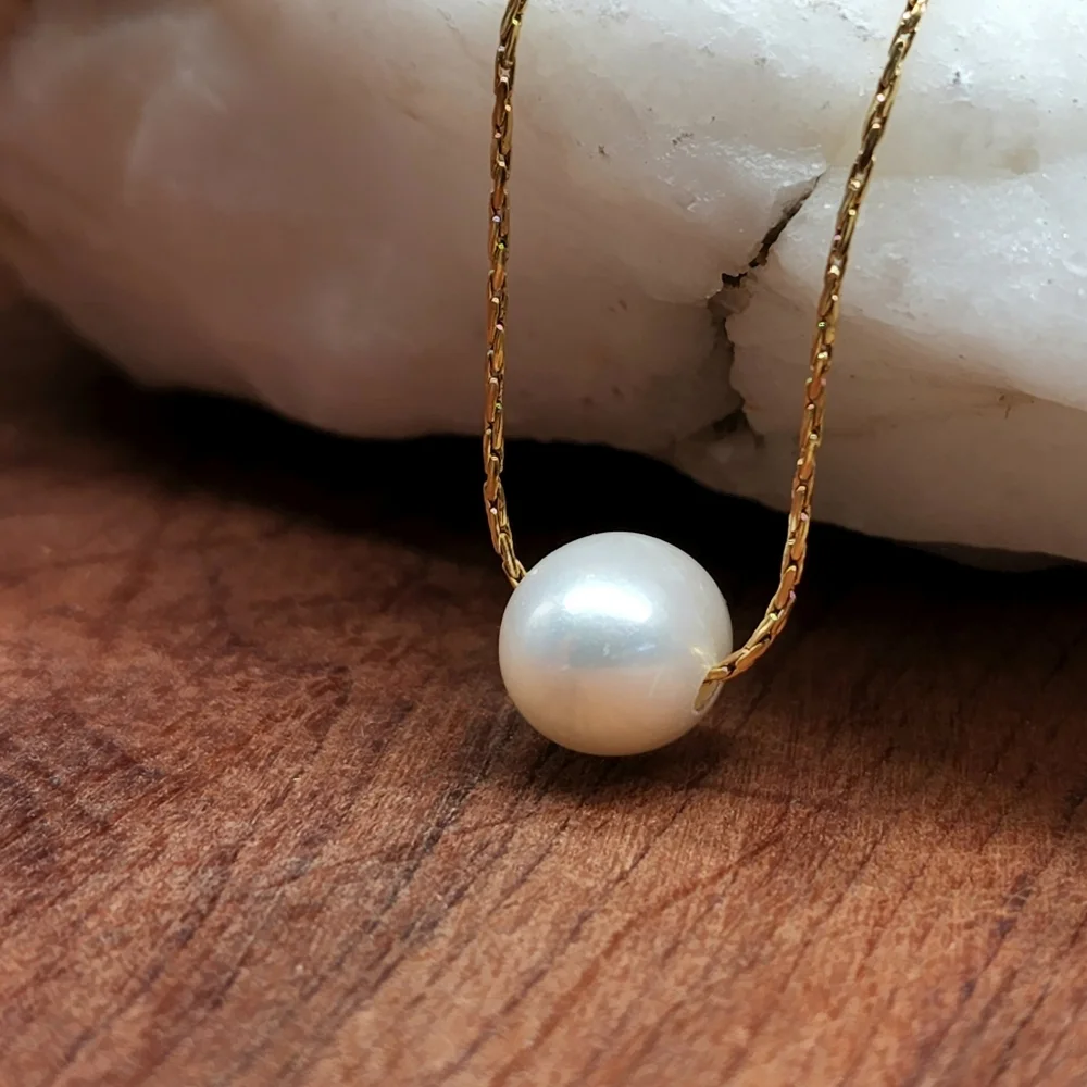 Natural Large Freshwater Pearl 14k Gold plated Chain Designer Jewelry